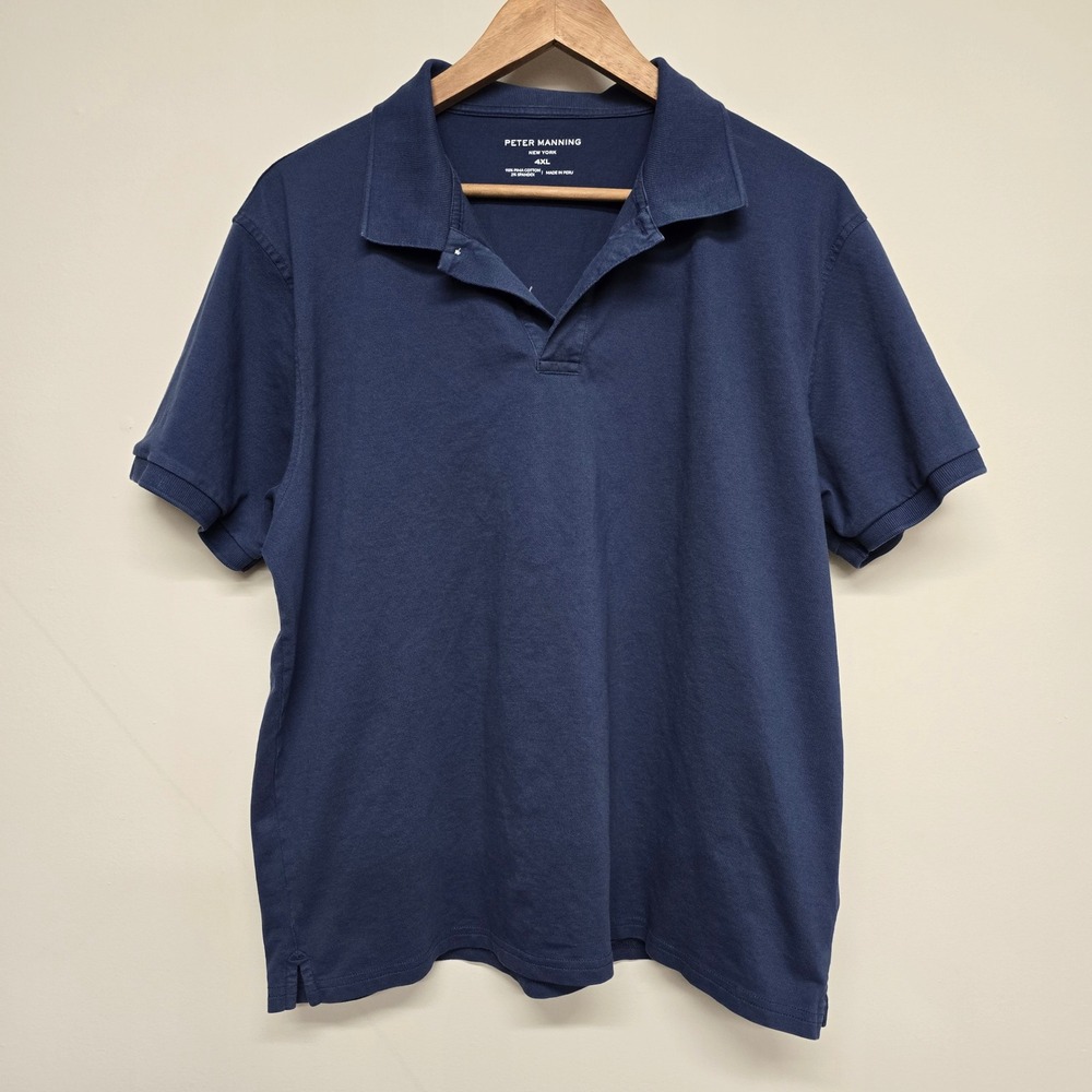 Peter Manning Polo Shirt Mens 4XL (Large) Blue Pima Cotton Stretch Preppy